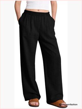 Linen Cotton Palazzo Pants Wide Leg Flowy Casual Travel Trousers